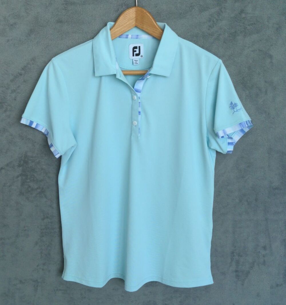Footjoy Polo Shirt Women's Medium Light Blue Short Sleeve Golf Tennis Preppy